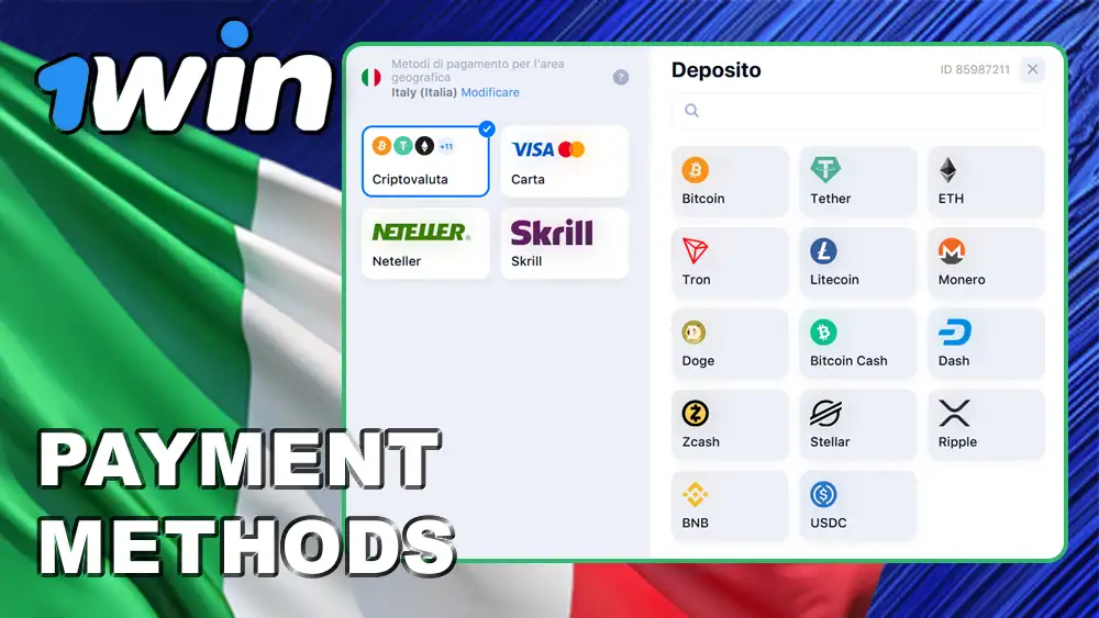Methods of payment at 1win